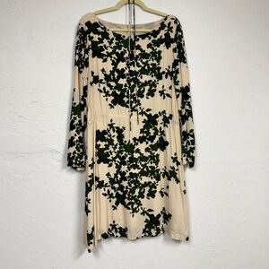 Ichi Green Cream Floral Long Sleeve Mini Dress Womens L Casual Boho